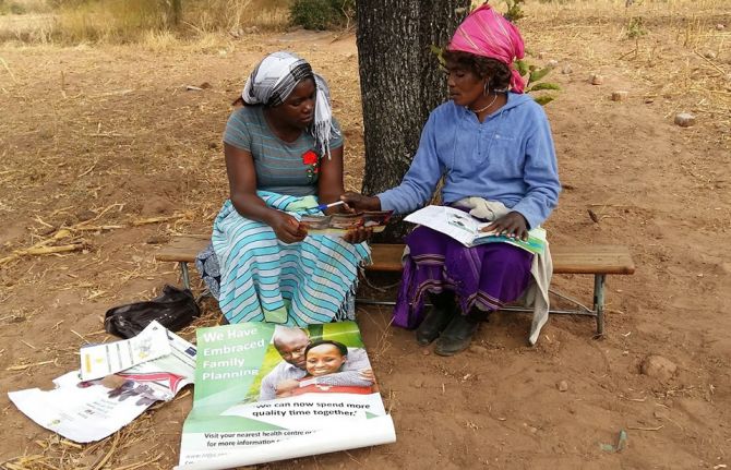 Apostolic community volunteer providing one-on-one counselling session for one of the church members in Gokwe North. Photo Credit: World Vision Health Kiosk staff. Apostolic community volunteer providing one-on-one counselling session for one of the church members in Gokwe North. Photo Credit: World Vision Health Kiosk staff.
